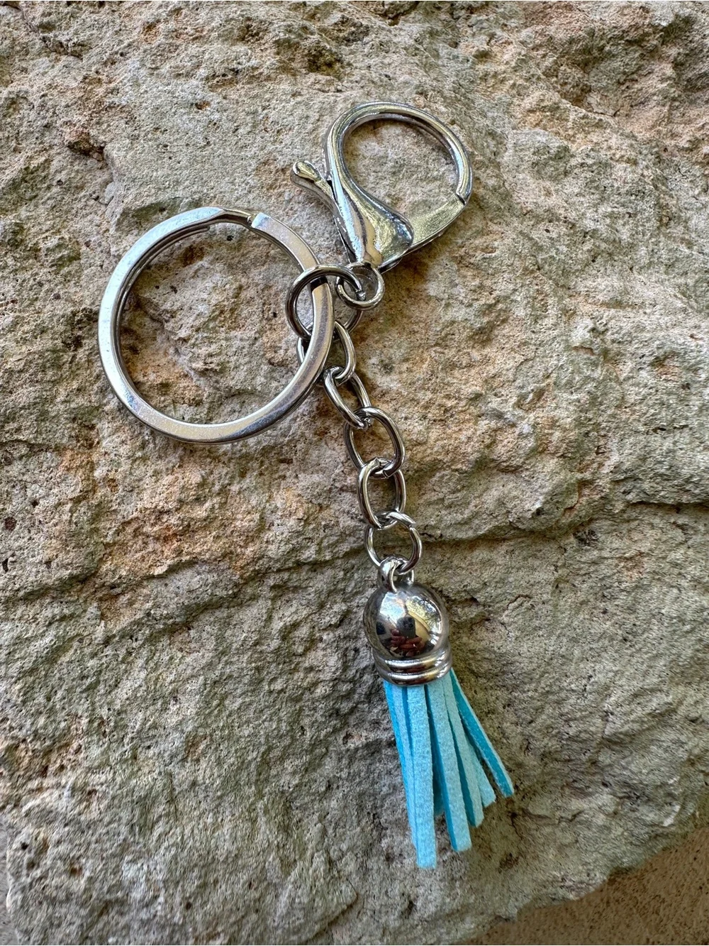 Turquoise Tassel Keychain with Silver Hardware